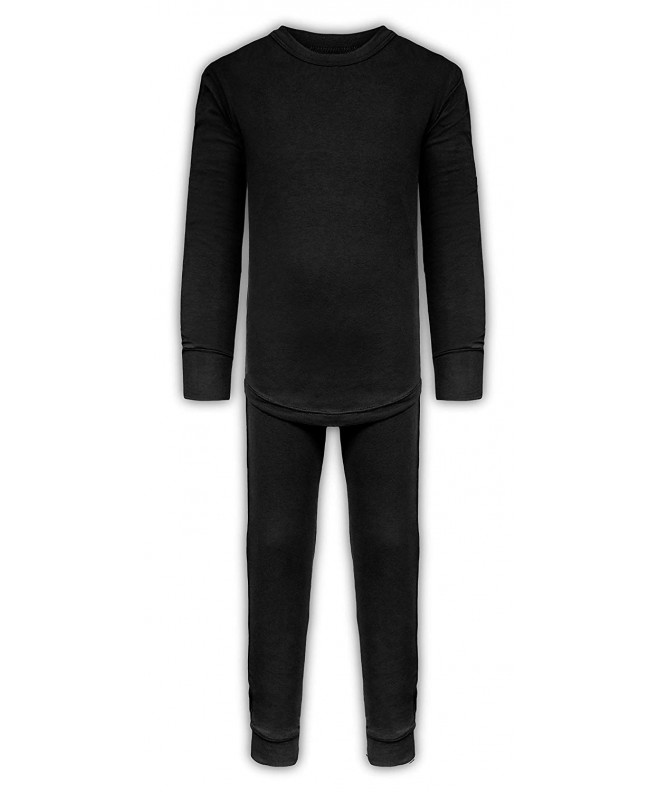 Boy's Base Layer 100% Cotton Long Thermal Underwear Set - Black ...